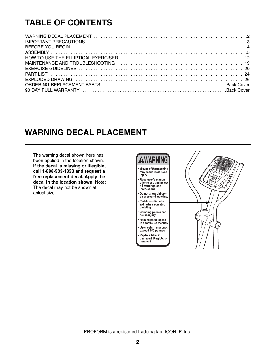 ProForm Razor 831.23743.0 User Manual | Page 2 / 28