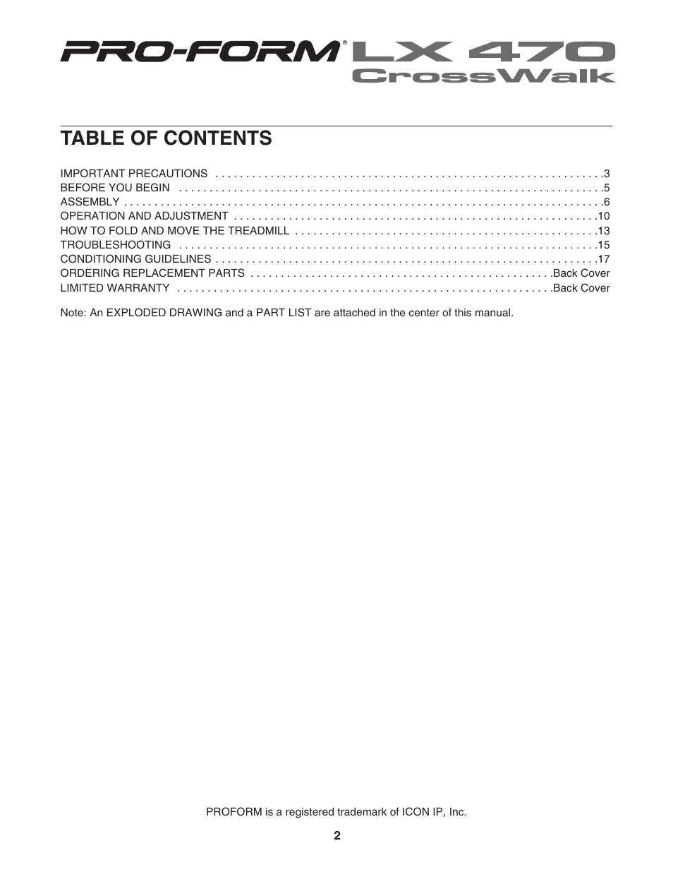 ProForm CrossWalk PFTL312040 User Manual | Page 2 / 23