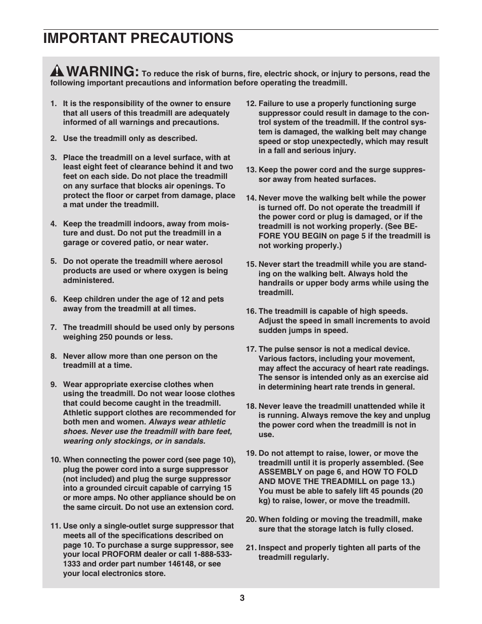 Warning, Important precautions | ProForm CrossWalk PFTL312040 User Manual | Page 3 / 23