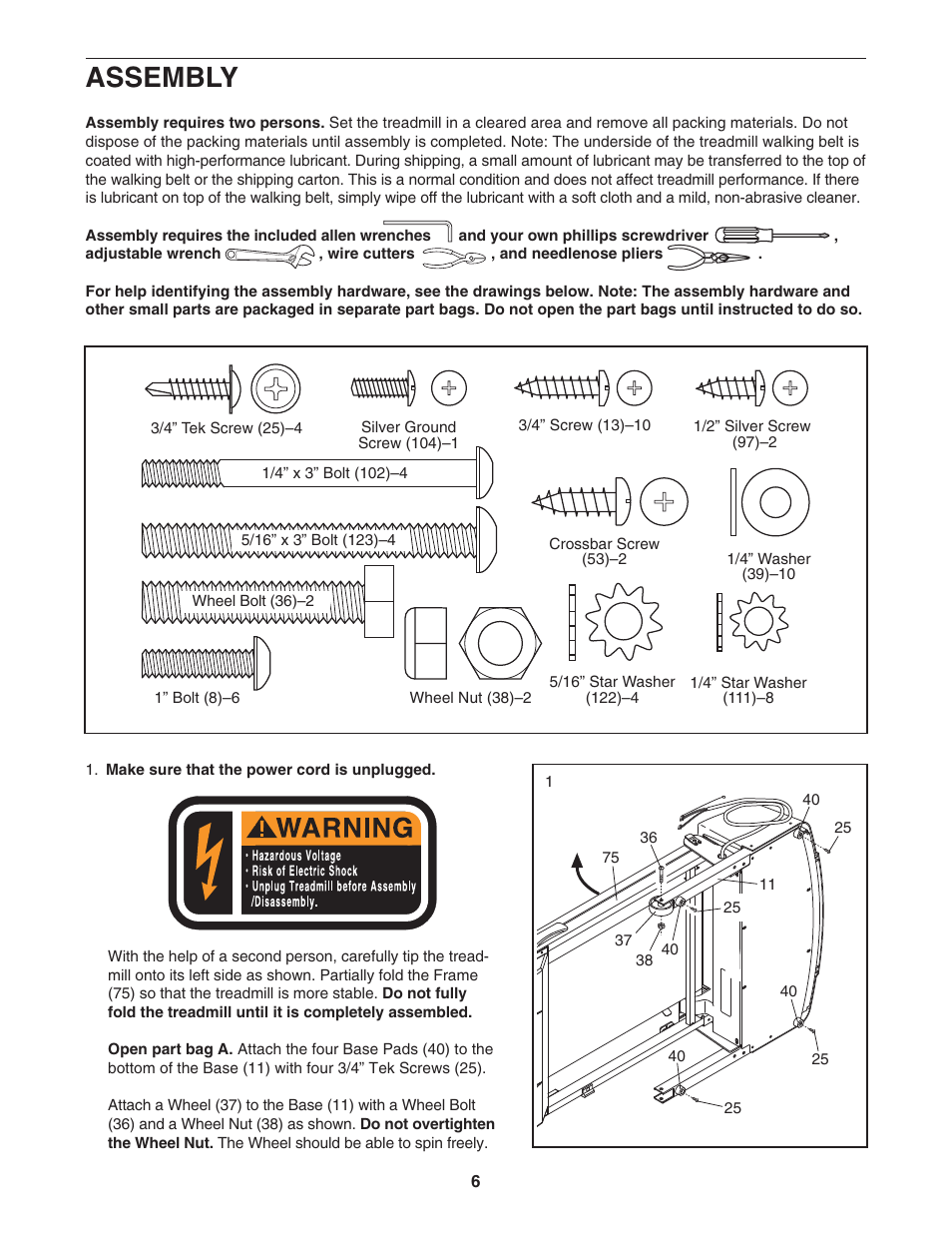 Assembly | ProForm CrossWalk PFTL312040 User Manual | Page 6 / 23
