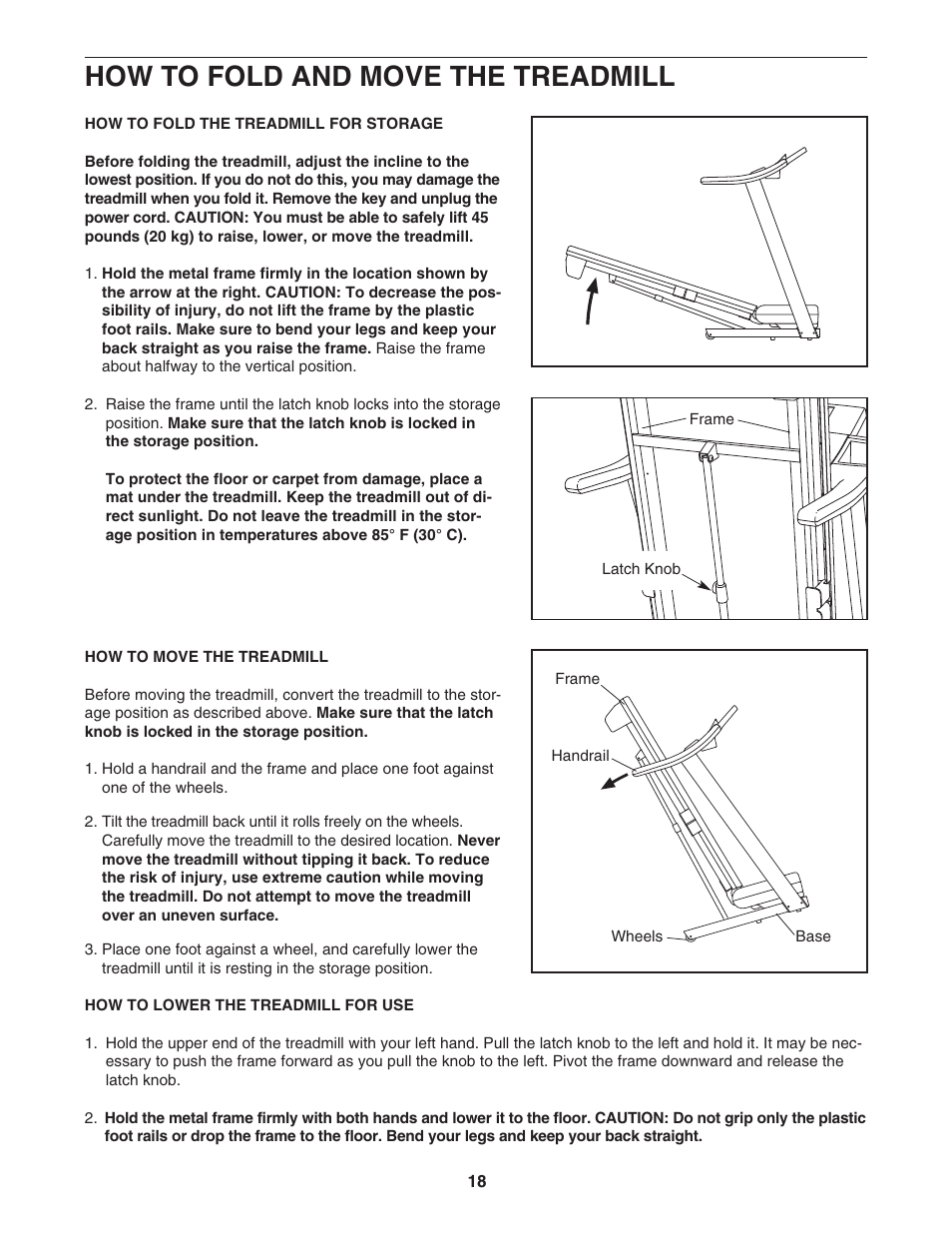 How to fold and move the treadmill | ProForm 831.24745.0 User Manual | Page 18 / 28