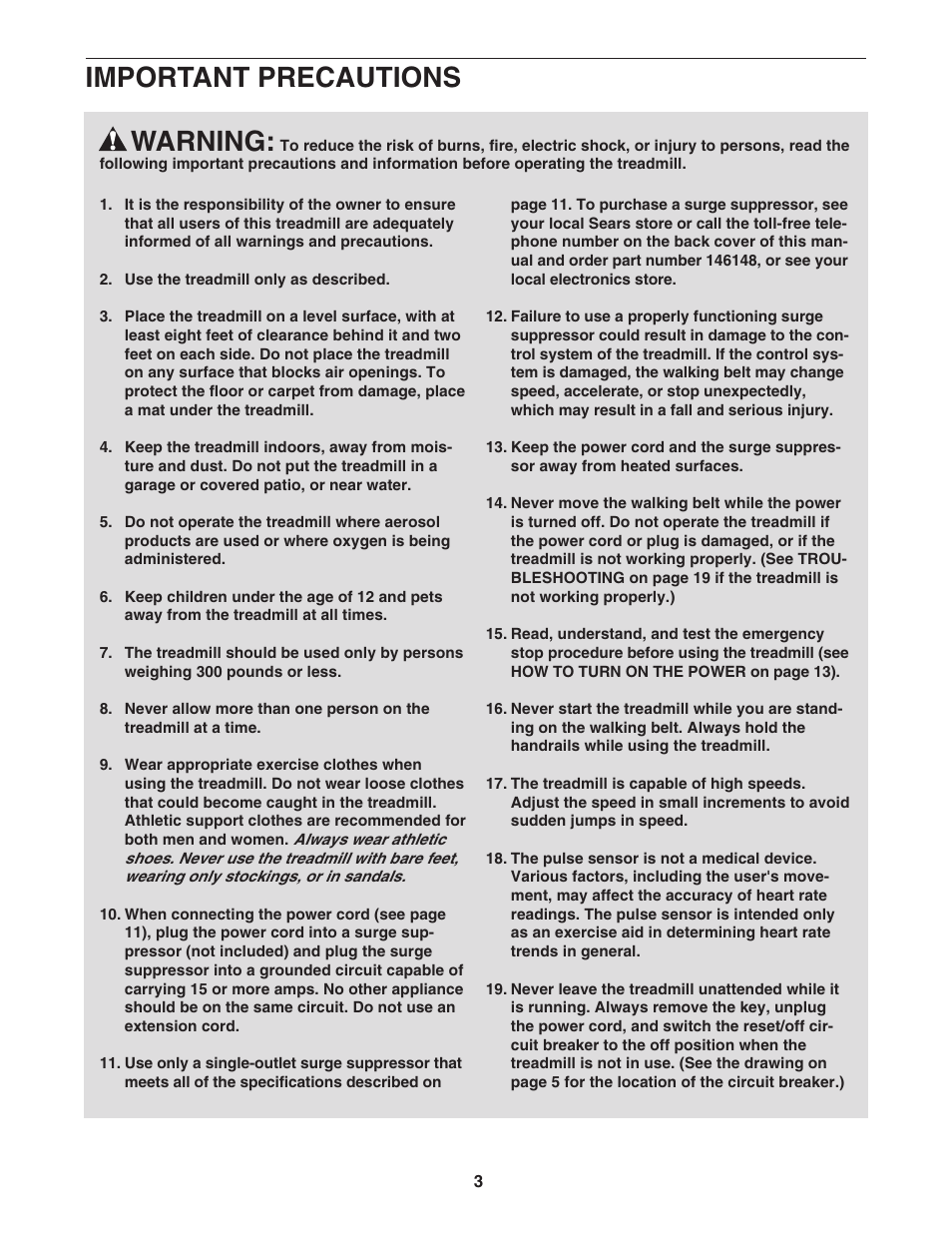 Warning, Important precautions | ProForm 831.24745.0 User Manual | Page 3 / 28