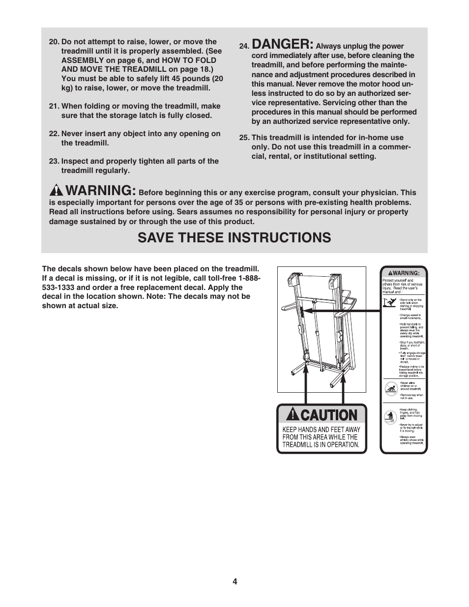 Danger, Warning, Save these instructions | ProForm 831.24745.0 User Manual | Page 4 / 28