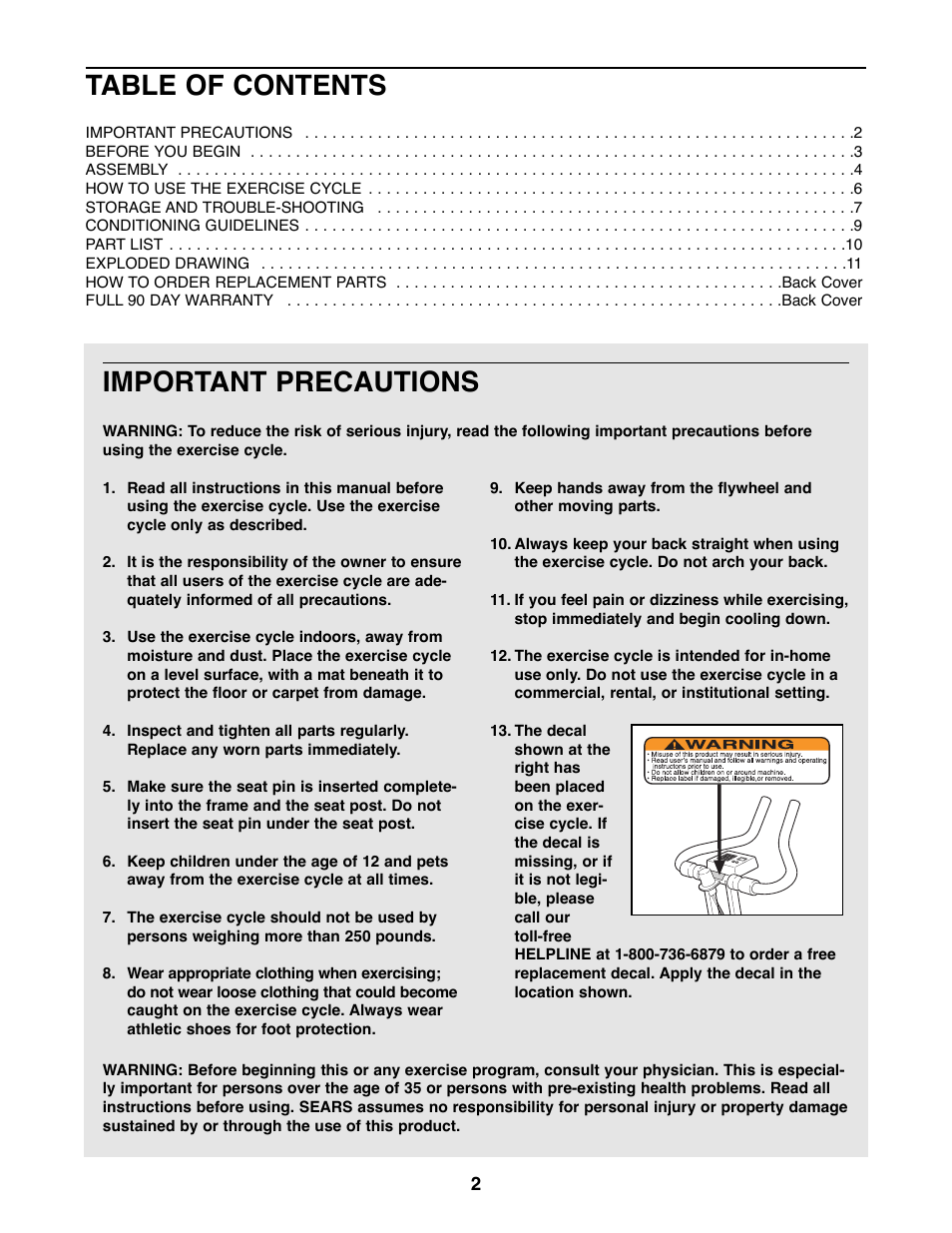 ProForm 928L User Manual | Page 2 / 12