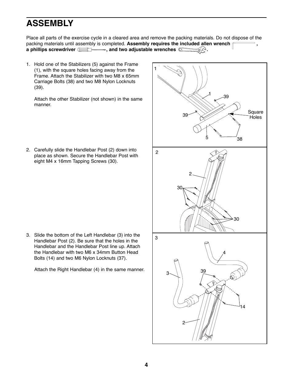 Assembly | ProForm 928L User Manual | Page 4 / 12