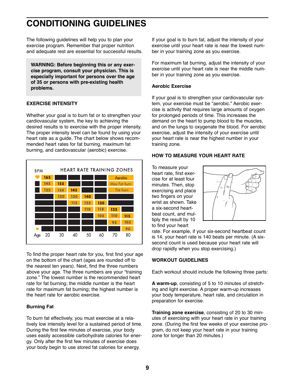 Conditioning guidelines | ProForm 928L User Manual | Page 9 / 12