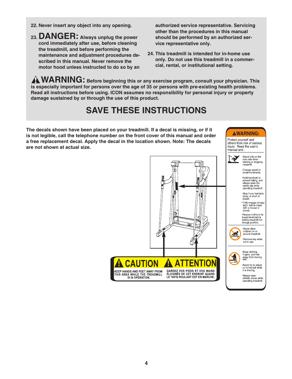 Danger, Warning, Save these instructions | ProForm 30513.0 User Manual | Page 4 / 30