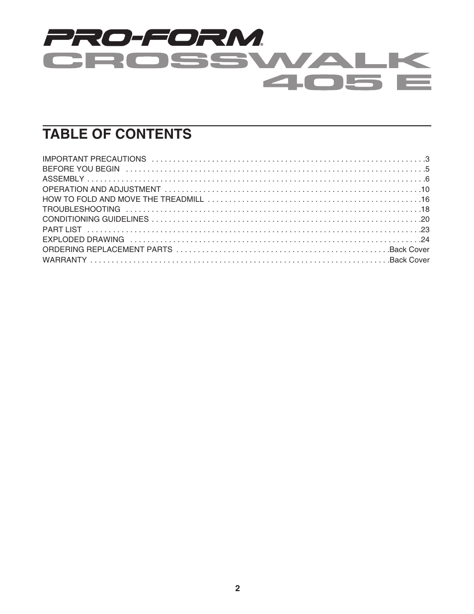 ProForm CROSSWALK 831.24633.0 User Manual | Page 2 / 28