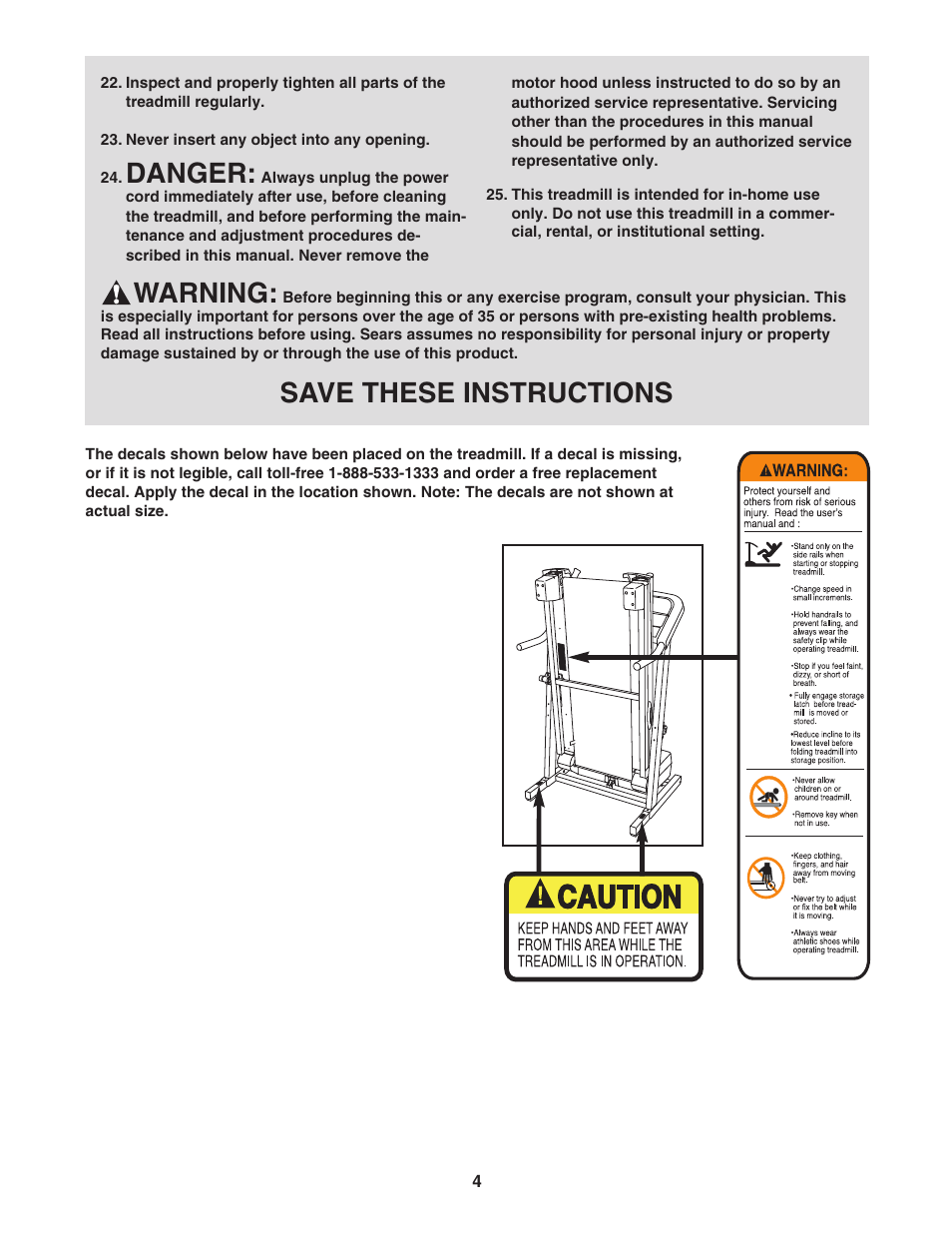 Danger, Warning, Save these instructions | ProForm CROSSWALK 831.24633.0 User Manual | Page 4 / 28