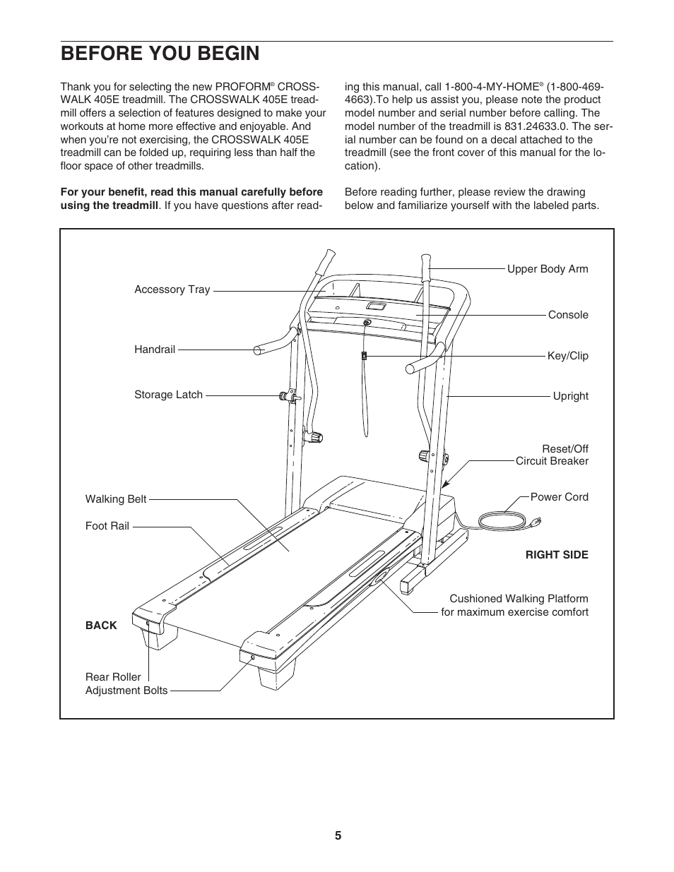 Before you begin | ProForm CROSSWALK 831.24633.0 User Manual | Page 5 / 28