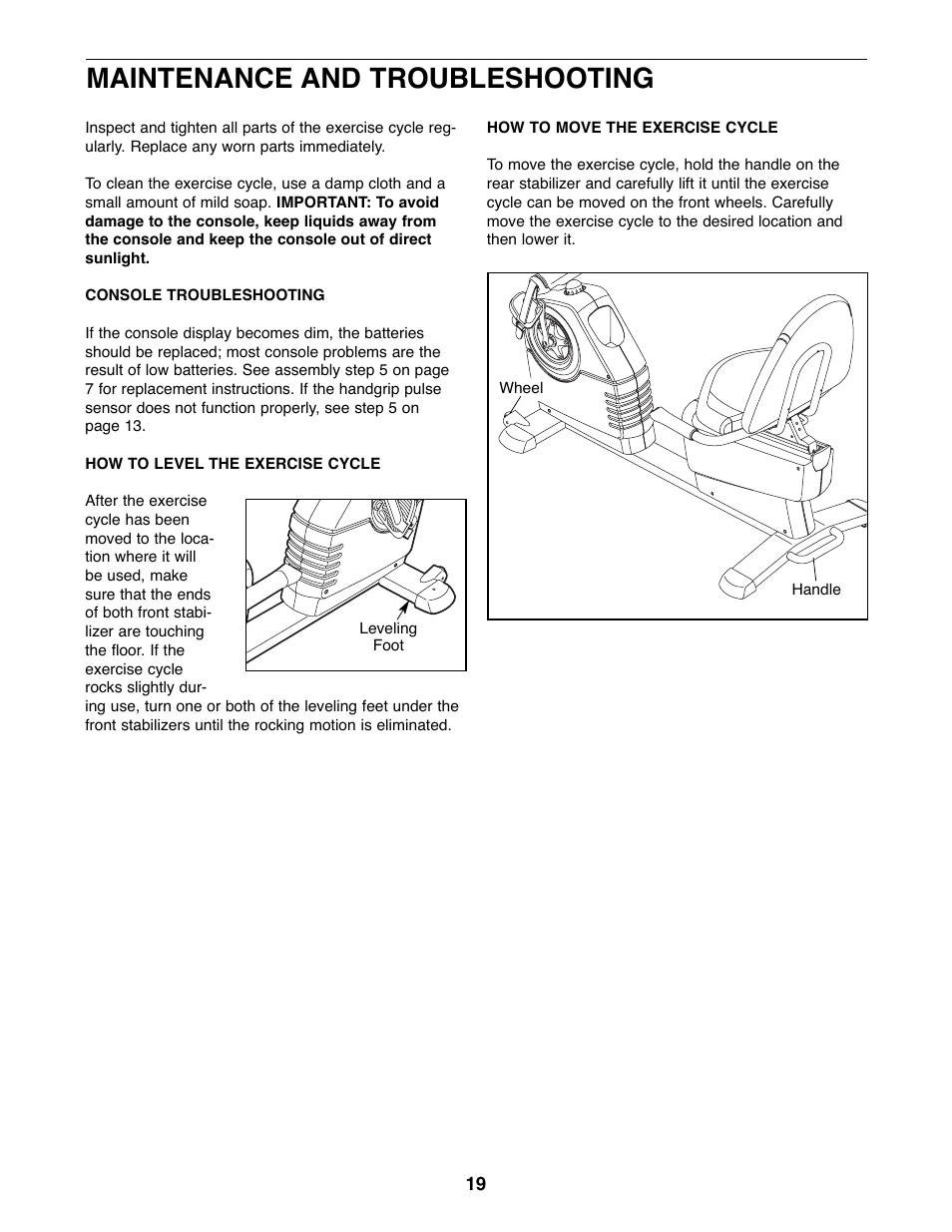 Maintenance and troubleshooting | ProForm PFEX74207.1 User Manual | Page 19 / 24
