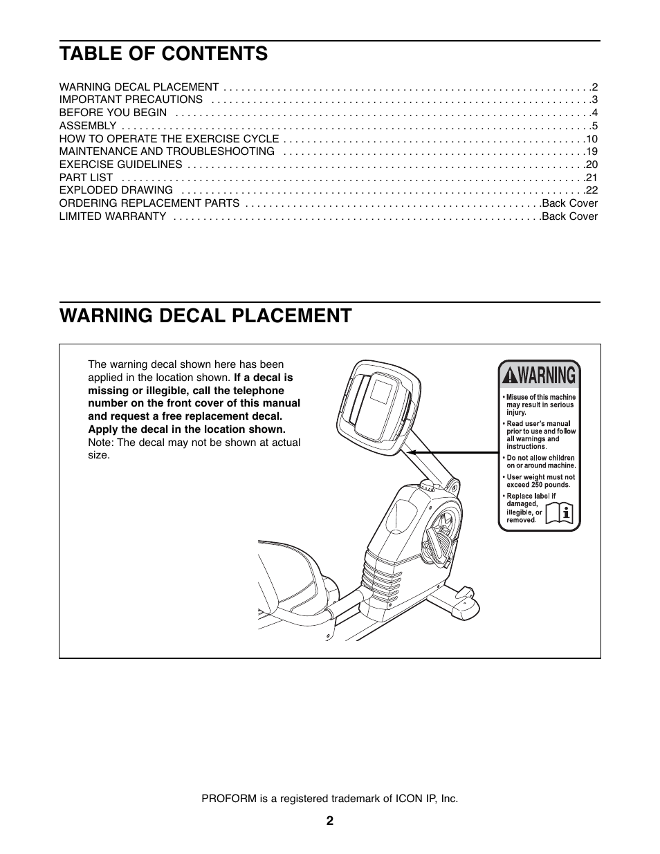 ProForm PFEX74207.1 User Manual | Page 2 / 24