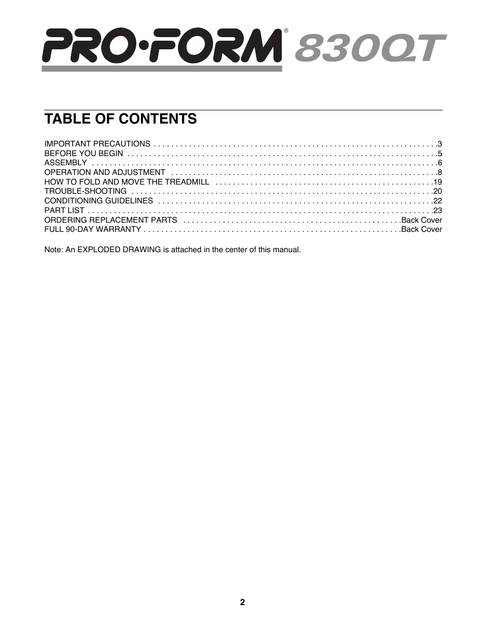 ProForm 830QT User Manual | Page 2 / 26