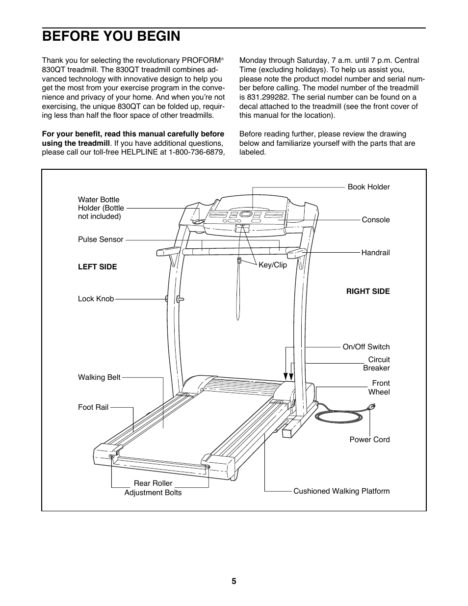 Before you begin | ProForm 830QT User Manual | Page 5 / 26