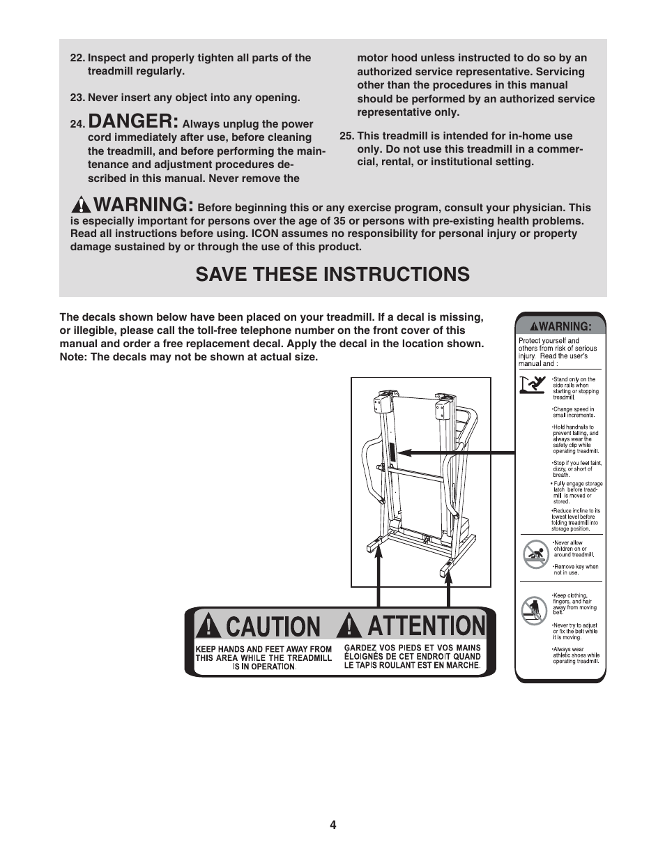 Danger, Warning, Save these instructions | ProForm 30777.0 User Manual | Page 4 / 28