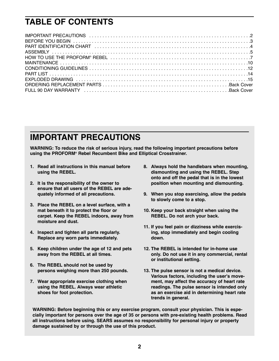 ProForm 831.285870 User Manual | Page 2 / 16