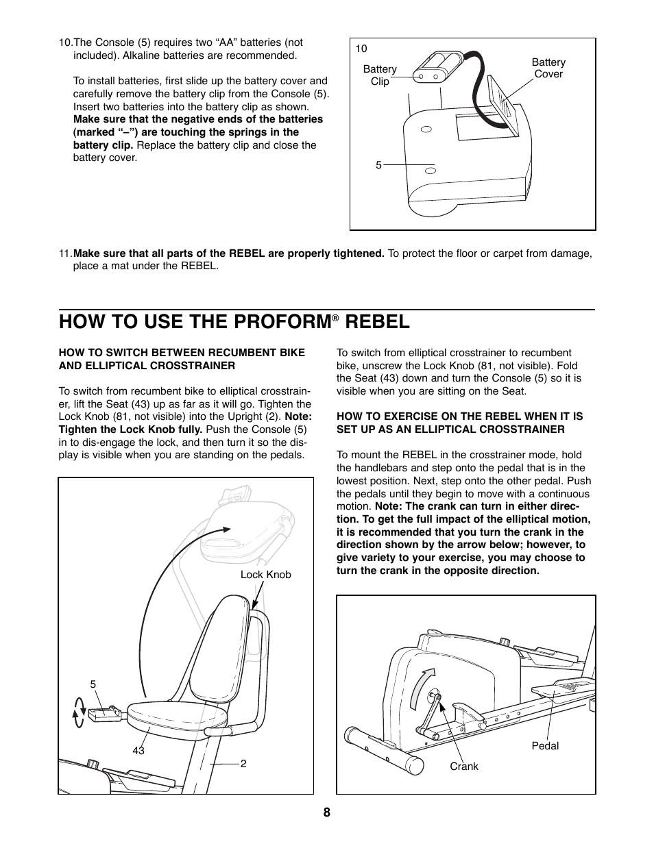 How to use the proform, Rebel | ProForm 831.285870 User Manual | Page 8 / 16