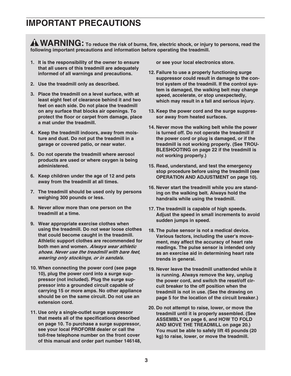 Warning, Important precautions | ProForm PFTL99106.0 User Manual | Page 3 / 32