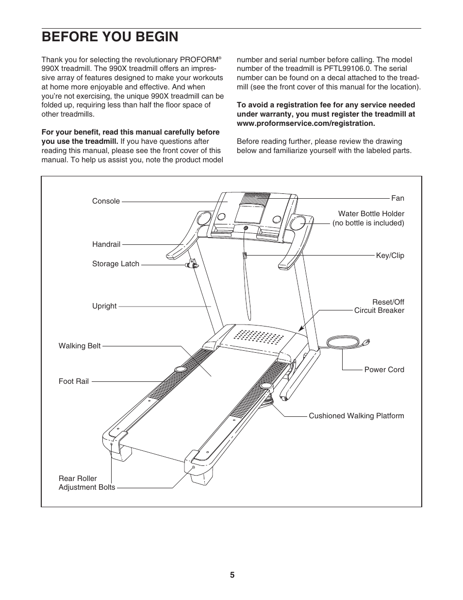 Before you begin | ProForm PFTL99106.0 User Manual | Page 5 / 32
