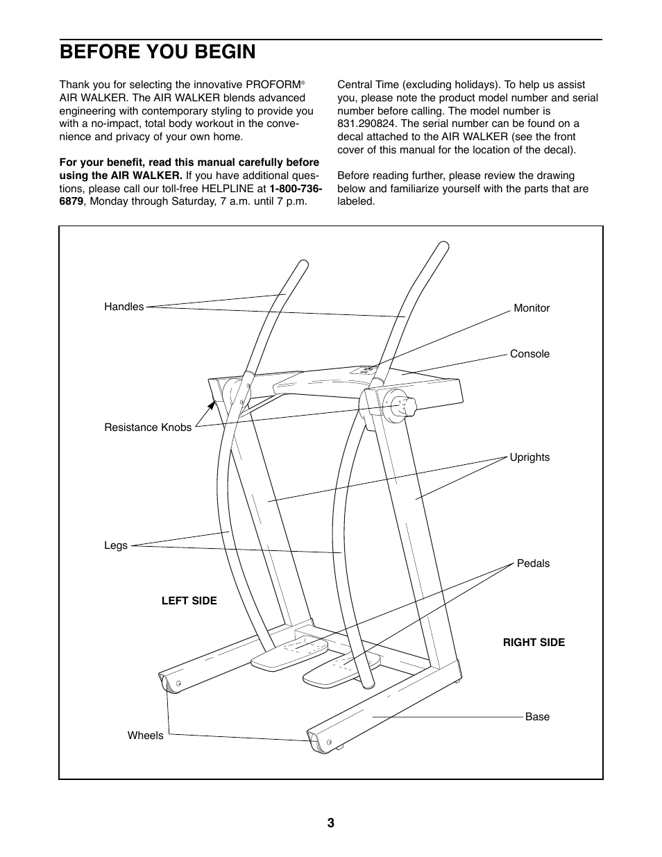 Before you begin | ProForm 831.290824 User Manual | Page 3 / 12
