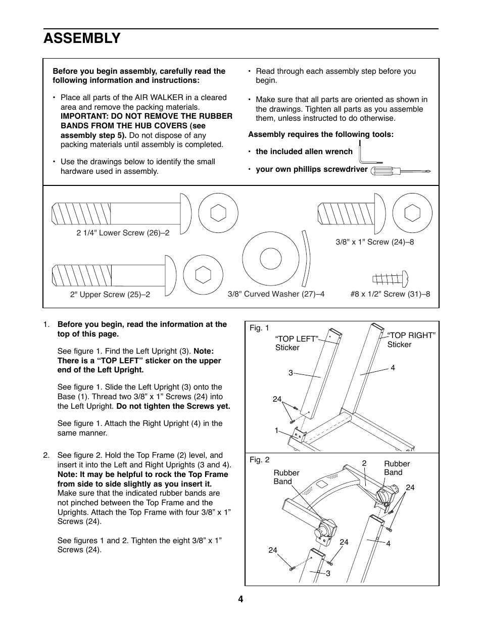 Assembly | ProForm 831.290824 User Manual | Page 4 / 12