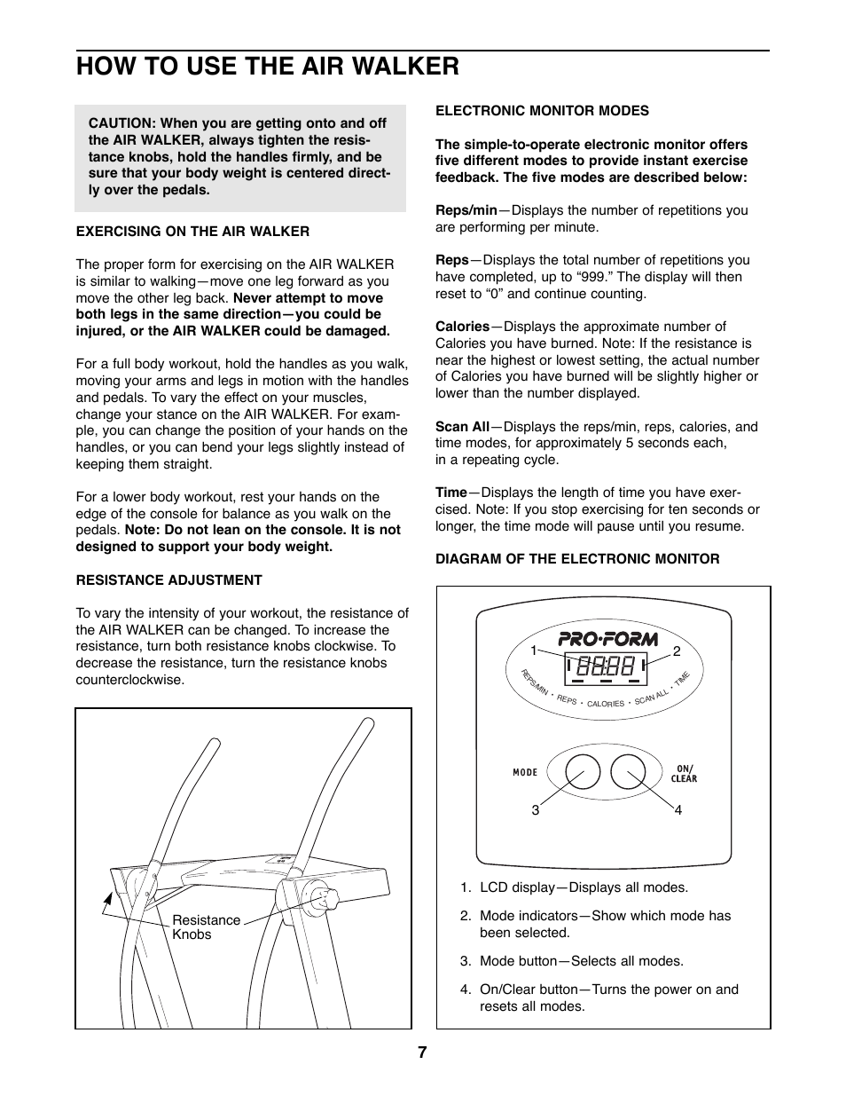 How to use the air walker | ProForm 831.290824 User Manual | Page 7 / 12