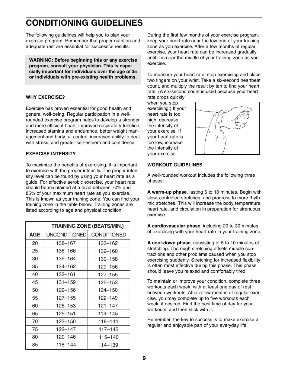 Conditioning guidelines | ProForm 831.290824 User Manual | Page 9 / 12