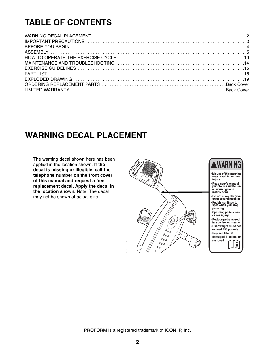 ProForm GR 80 PFEX1995.1 User Manual | Page 2 / 20