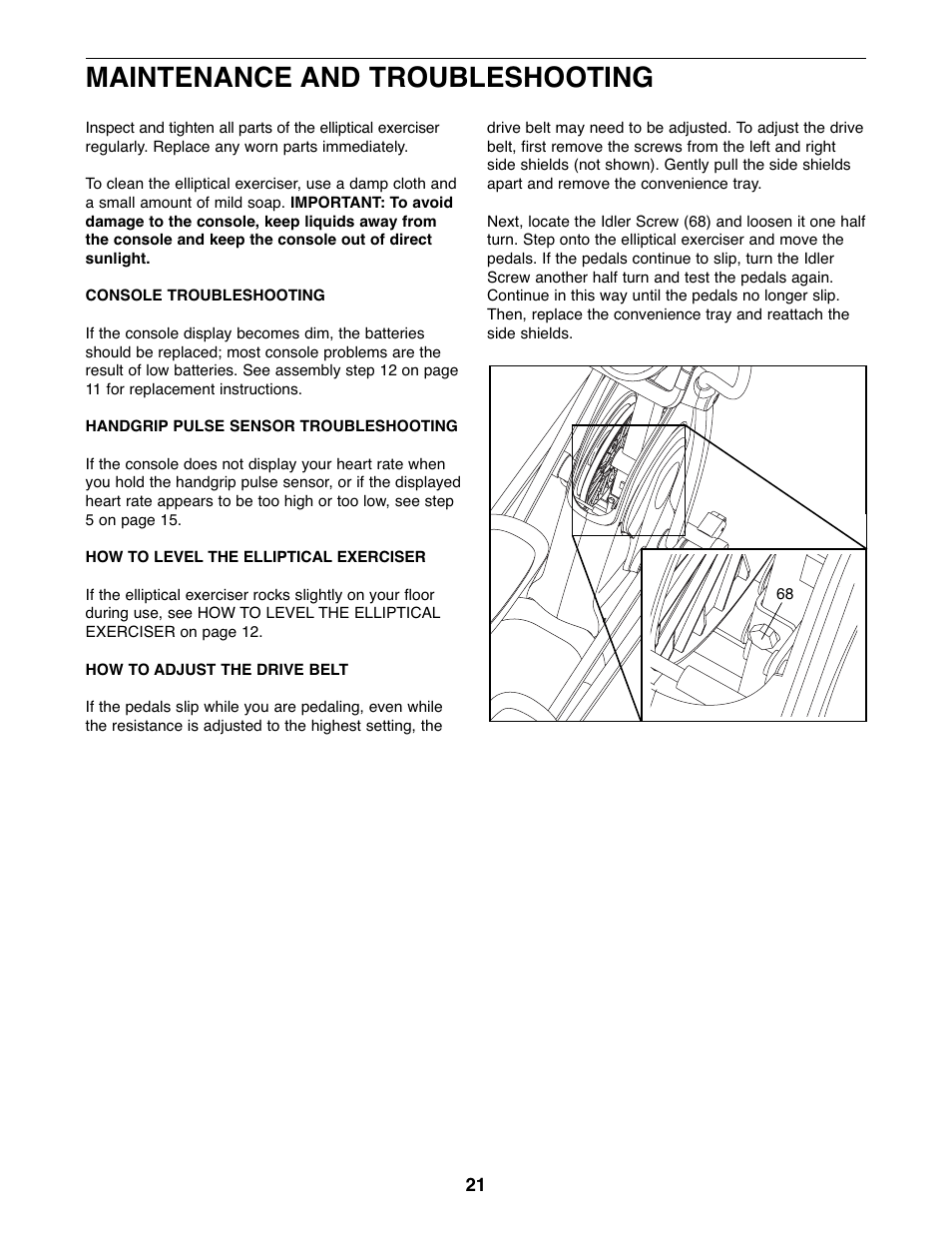 Maintenance and troubleshooting | ProForm XP 160 831.28645.1 User Manual | Page 21 / 28