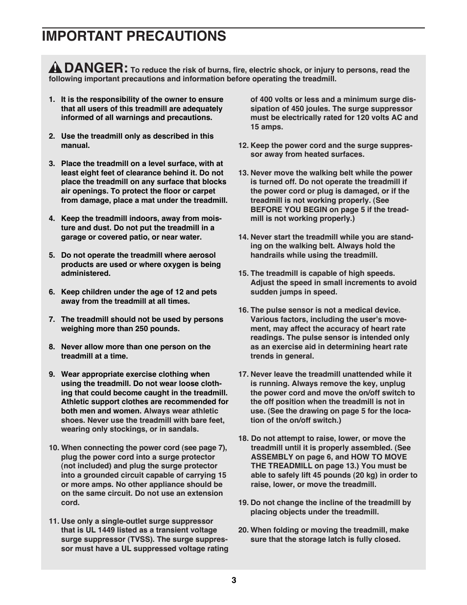 Danger, Important precautions | ProForm 831.297982 User Manual | Page 3 / 22