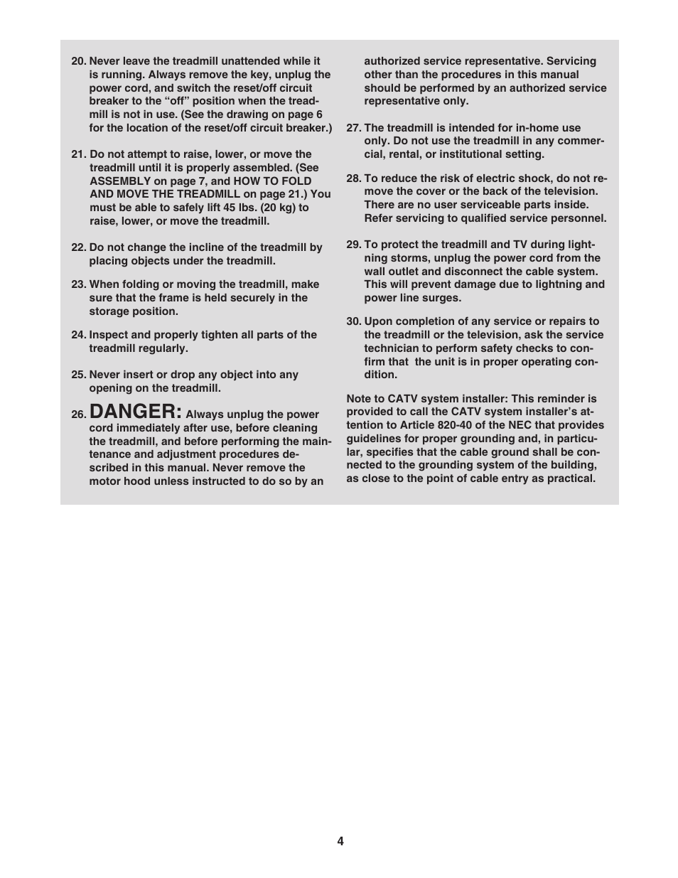 Danger | ProForm PFTL99806.4 User Manual | Page 4 / 30