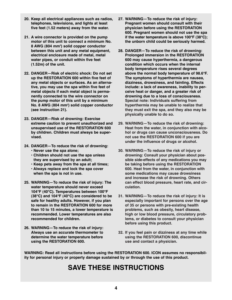 Save these instructions | ProForm PFHS60070 User Manual | Page 4 / 17