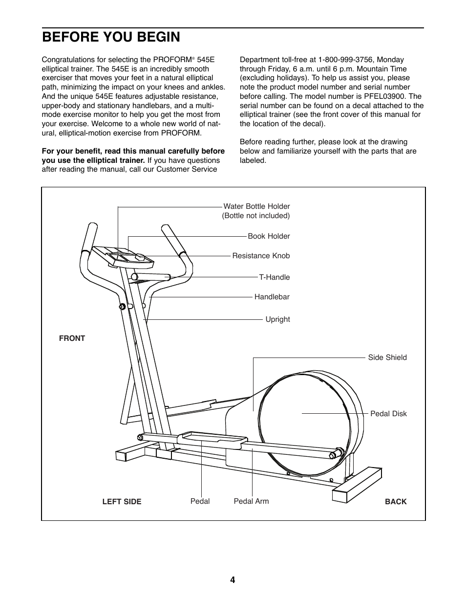 Before you begin | ProForm PFEL03900 User Manual | Page 4 / 16