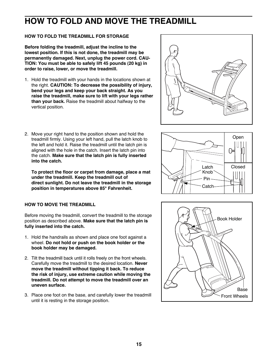 How to fold and move the treadmill | ProForm 831.297990 User Manual | Page 15 / 25