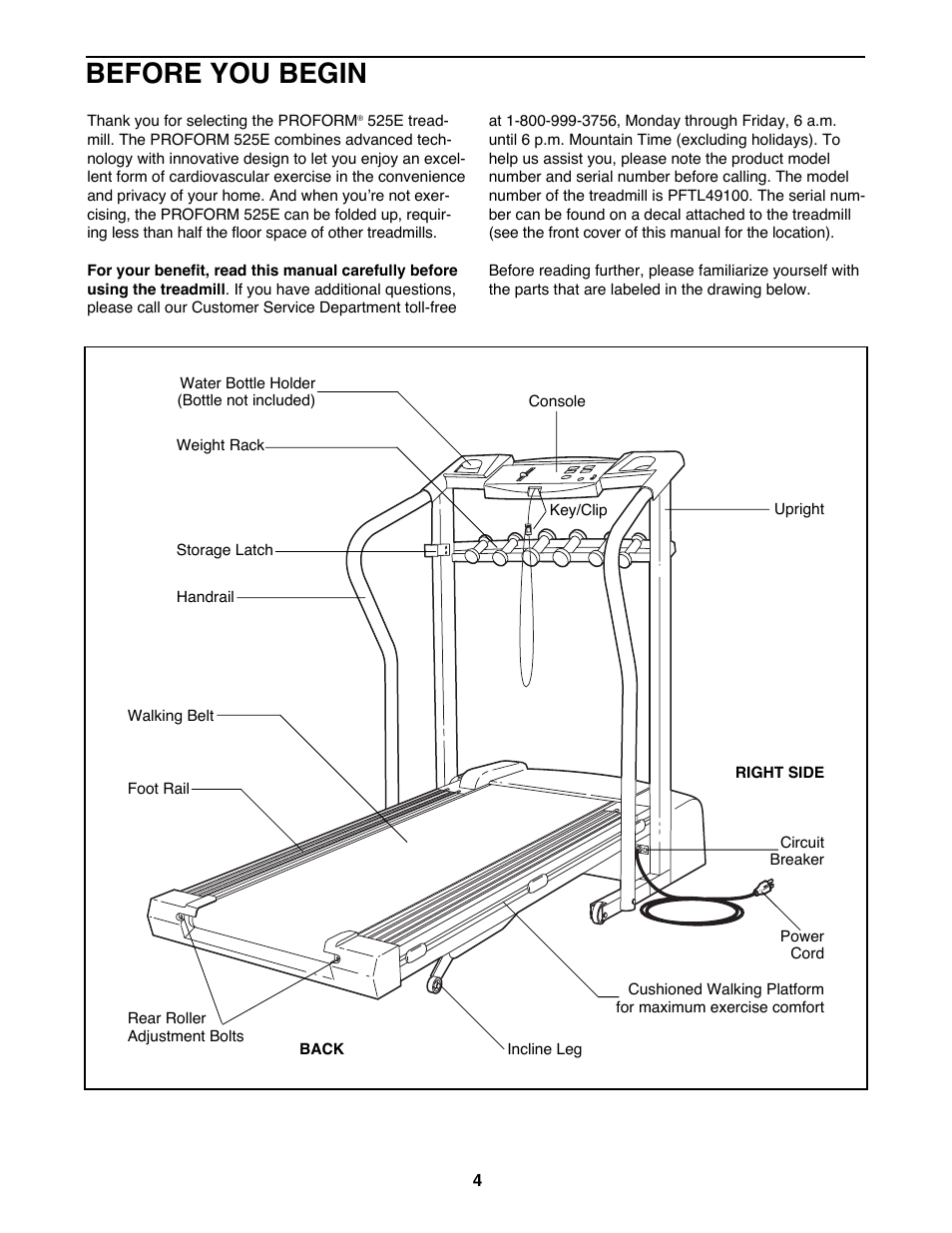 Before you begin | ProForm 525E PFTL49100 User Manual | Page 4 / 18