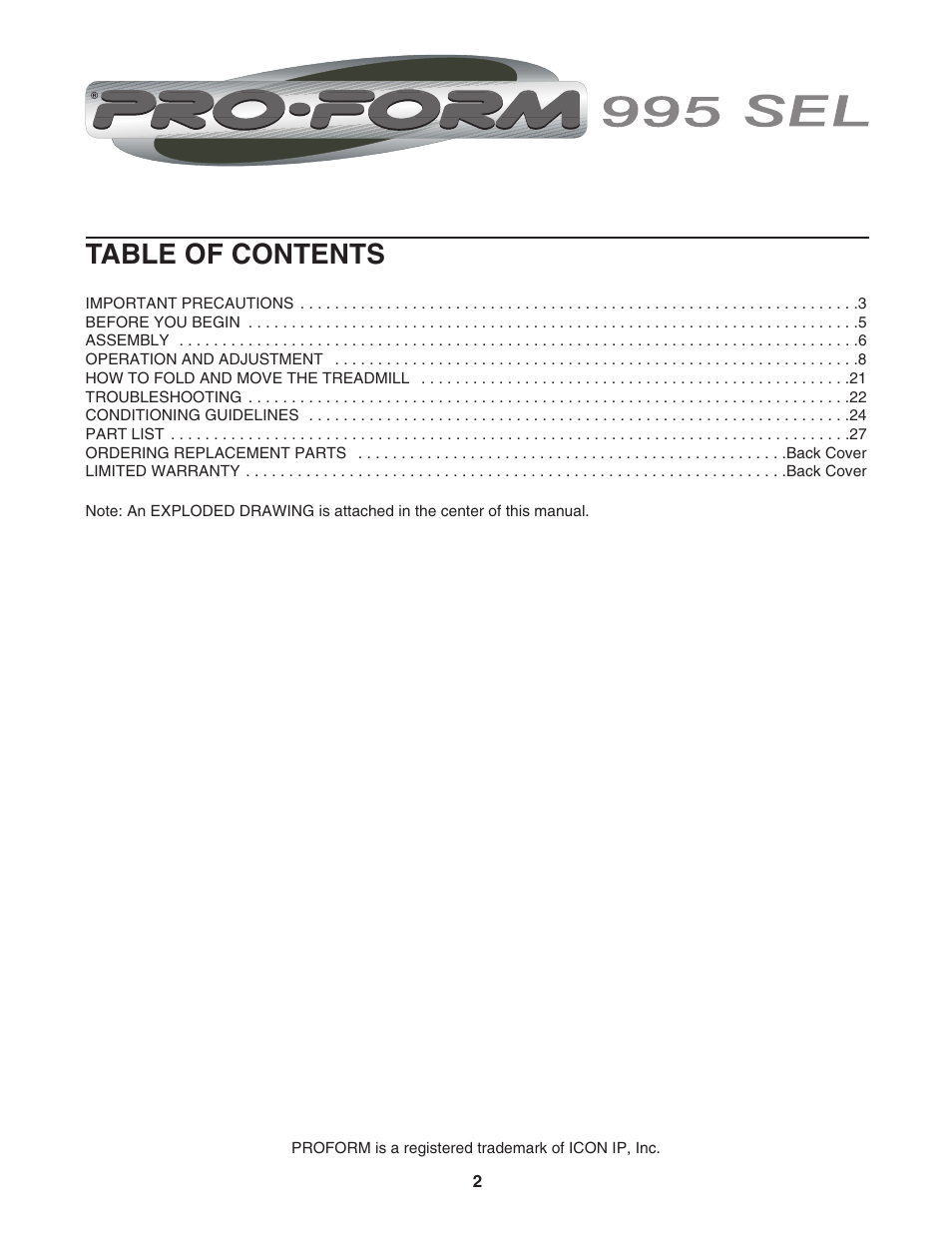 ProForm PFTL99602 User Manual | Page 2 / 30