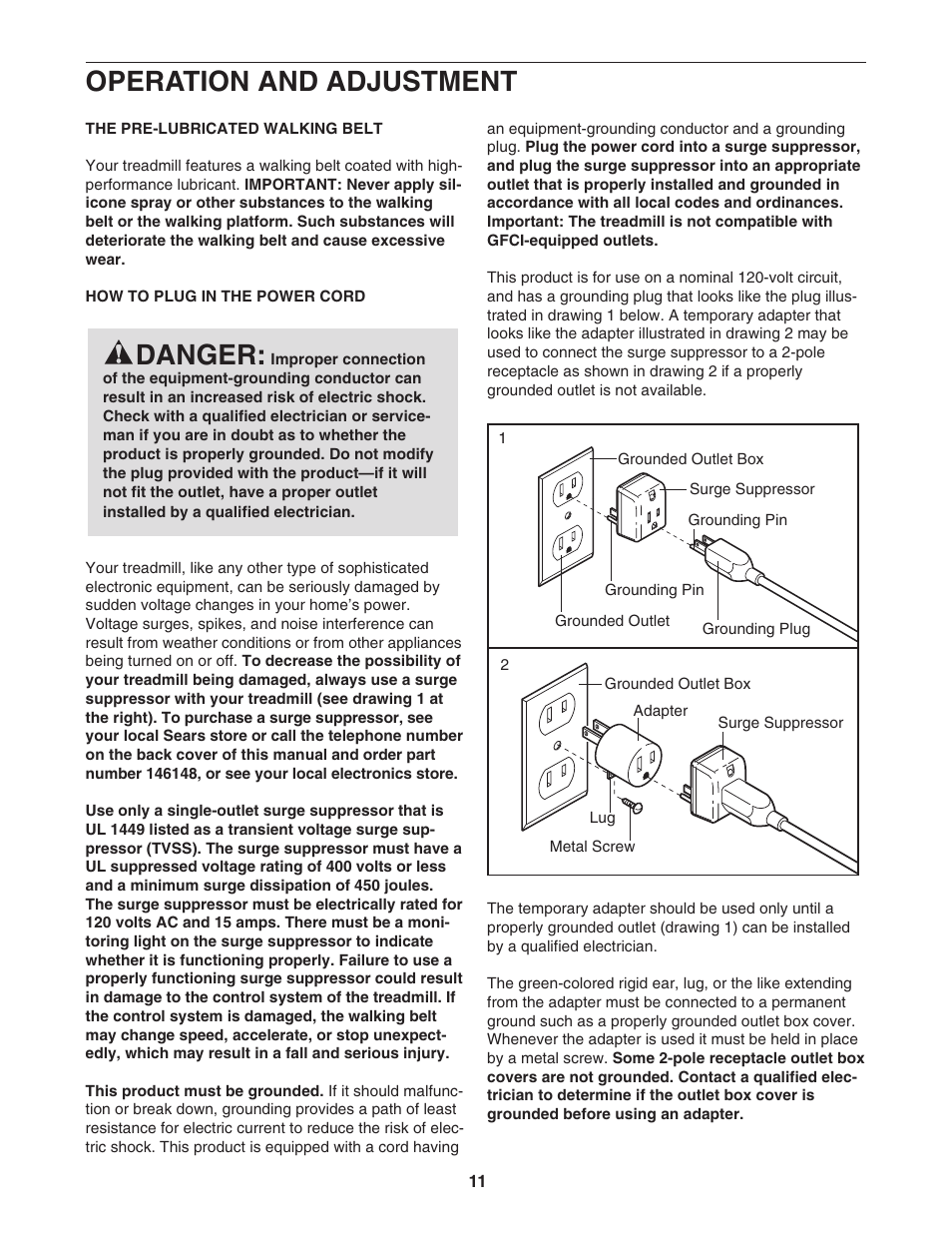 Operation and adjustment, Danger | ProForm 831.24723.0 User Manual | Page 11 / 28