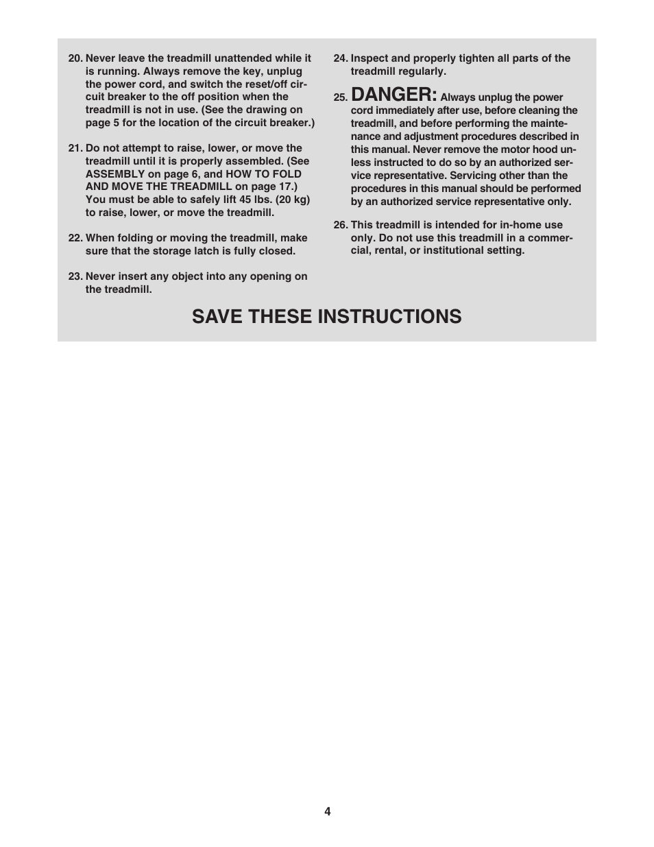 Danger, Save these instructions | ProForm 831.24723.0 User Manual | Page 4 / 28