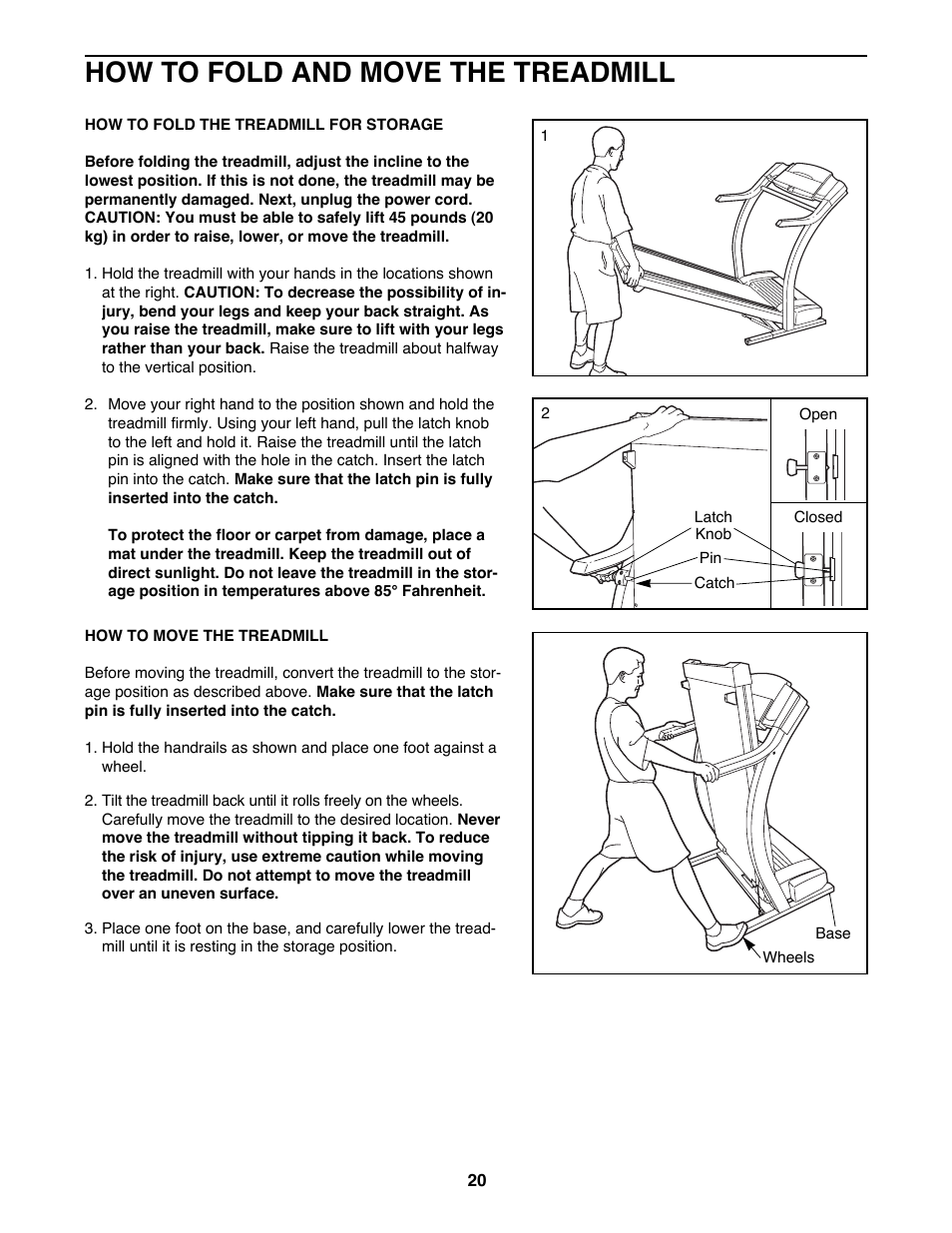 How to fold and move the treadmill | ProForm 745CS 831.299463 User Manual | Page 20 / 30