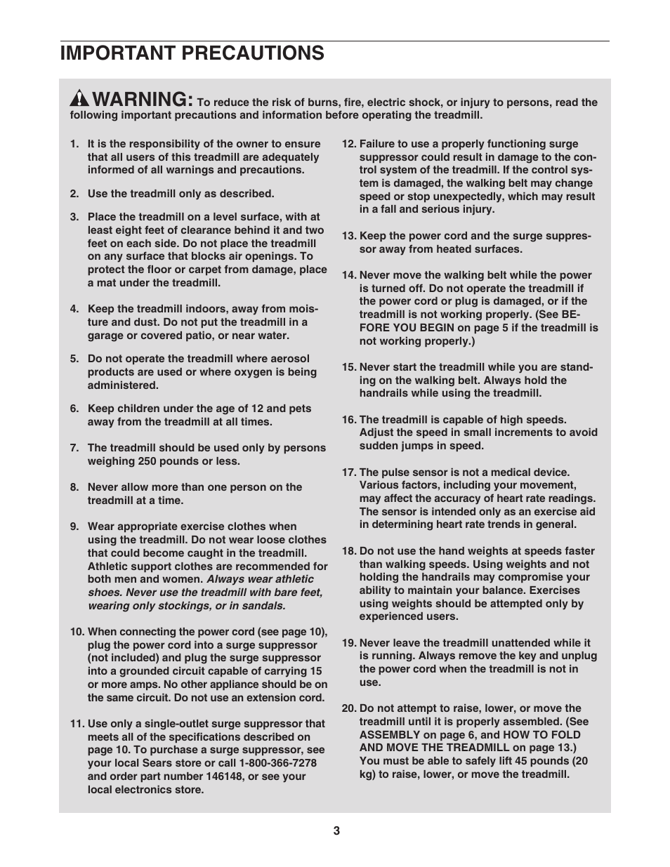 Warning, Important precautions | ProForm 831.295230 User Manual | Page 3 / 22