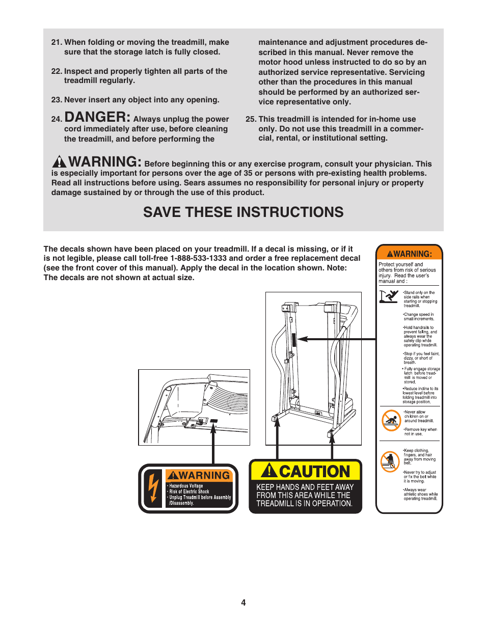Danger, Warning, Save these instructions | ProForm 831.295230 User Manual | Page 4 / 22
