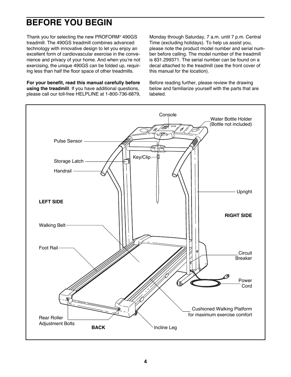 Before you begin | ProForm 490GS 831.299371 User Manual | Page 4 / 18