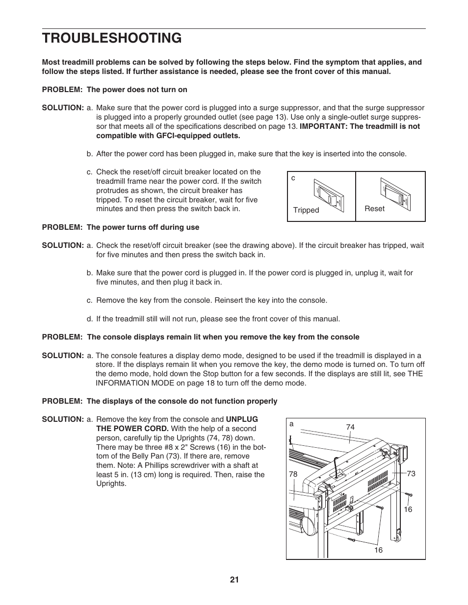 Troubleshooting | ProForm 665 E PFTL56507.0 User Manual | Page 21 / 32