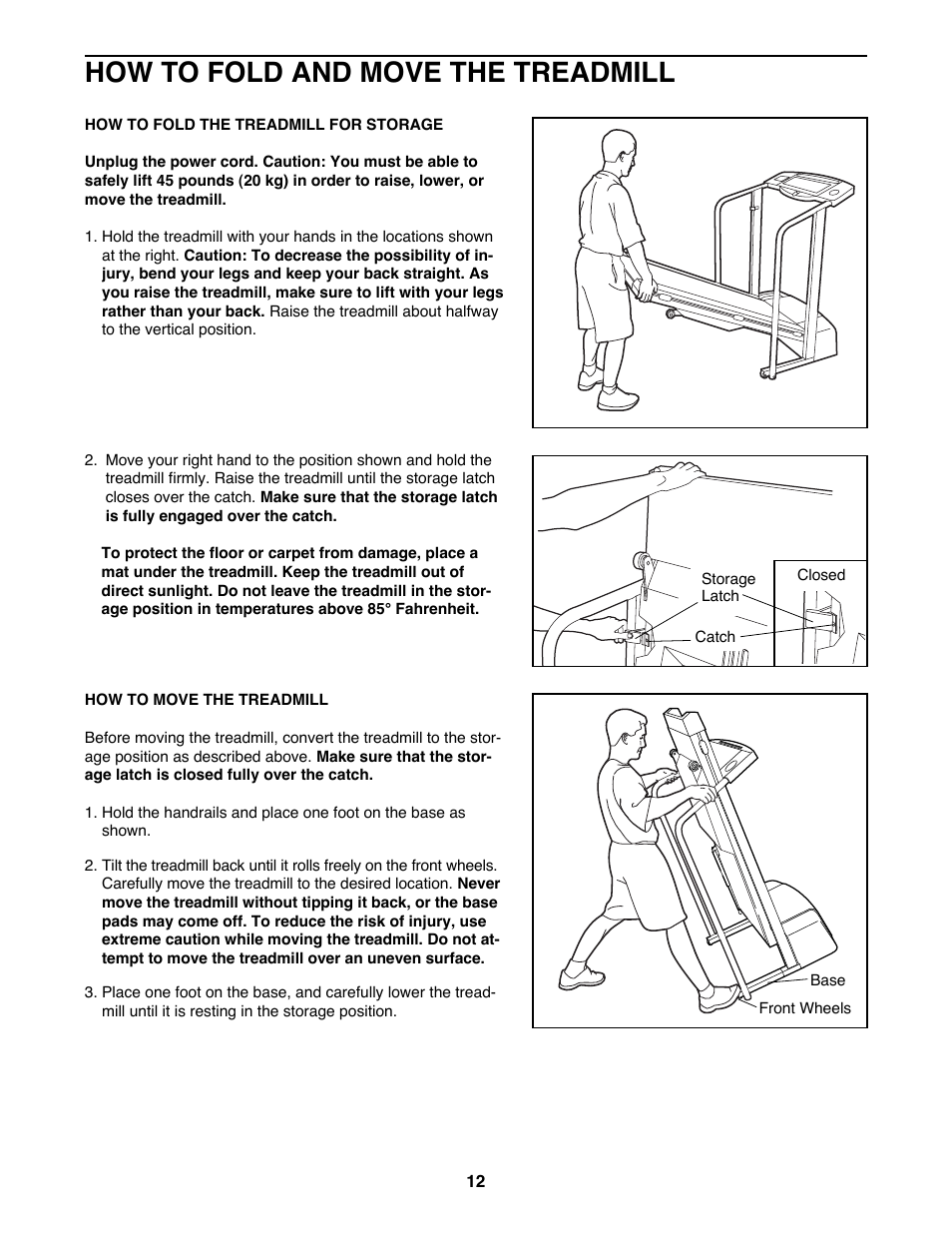 How to fold and move the treadmill | ProForm 831.297880 User Manual | Page 12 / 20