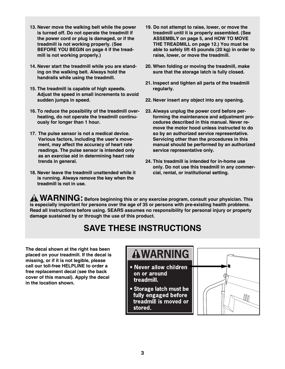 Warning, Save these instructions | ProForm 831.297880 User Manual | Page 3 / 20
