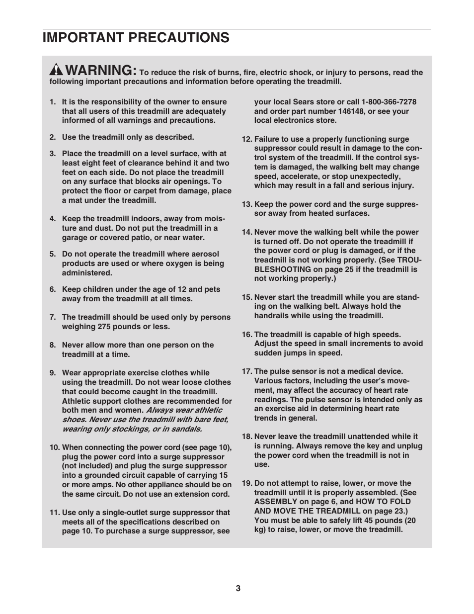 Warning, Important precautions | ProForm 831.29604.0 User Manual | Page 3 / 30