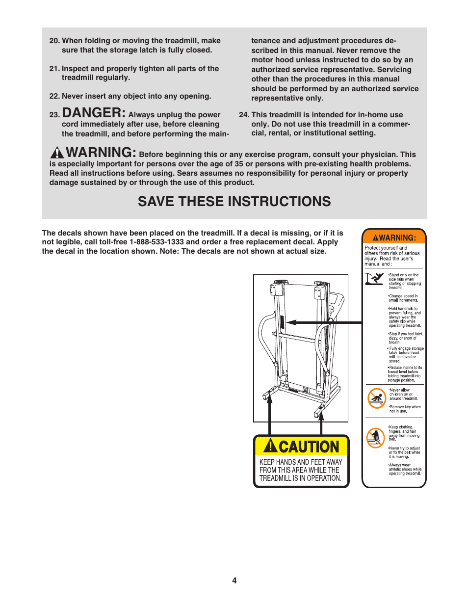 Danger, Warning, Save these instructions | ProForm 831.29604.0 User Manual | Page 4 / 30
