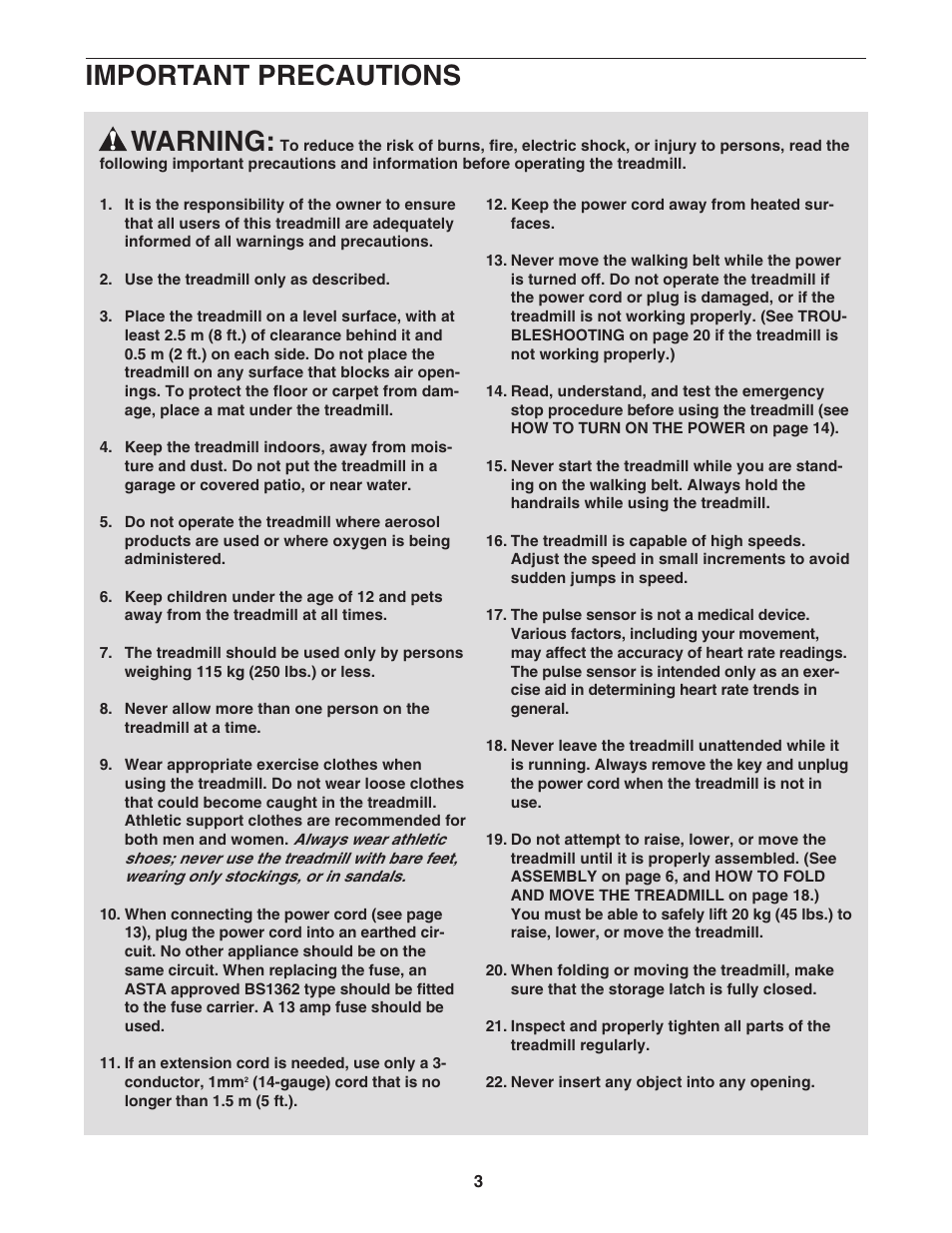 Warning, Important precautions | ProForm 400C User Manual | Page 3 / 26