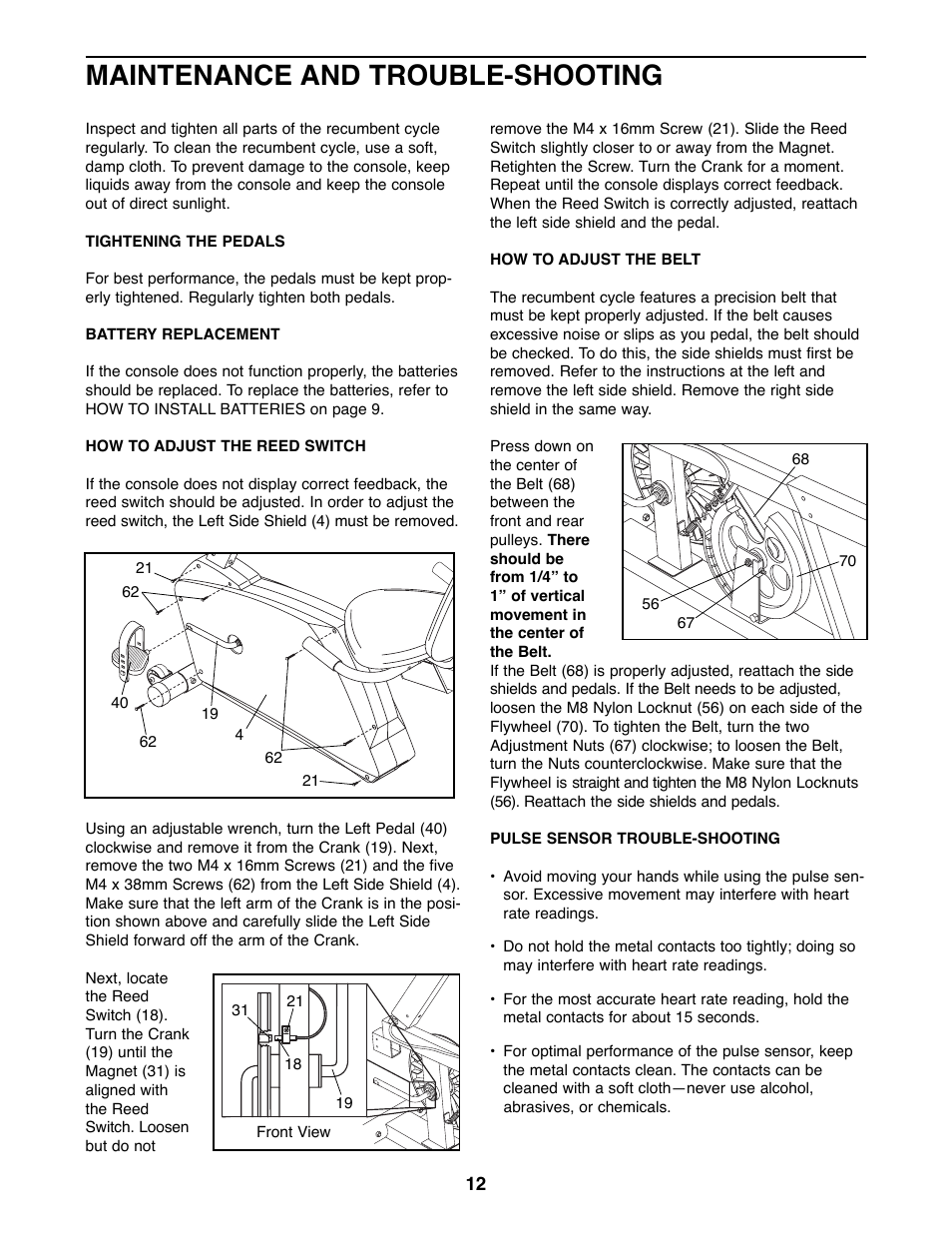 Maintenance and trouble-shooting | ProForm PFEX38491 User Manual | Page 12 / 16