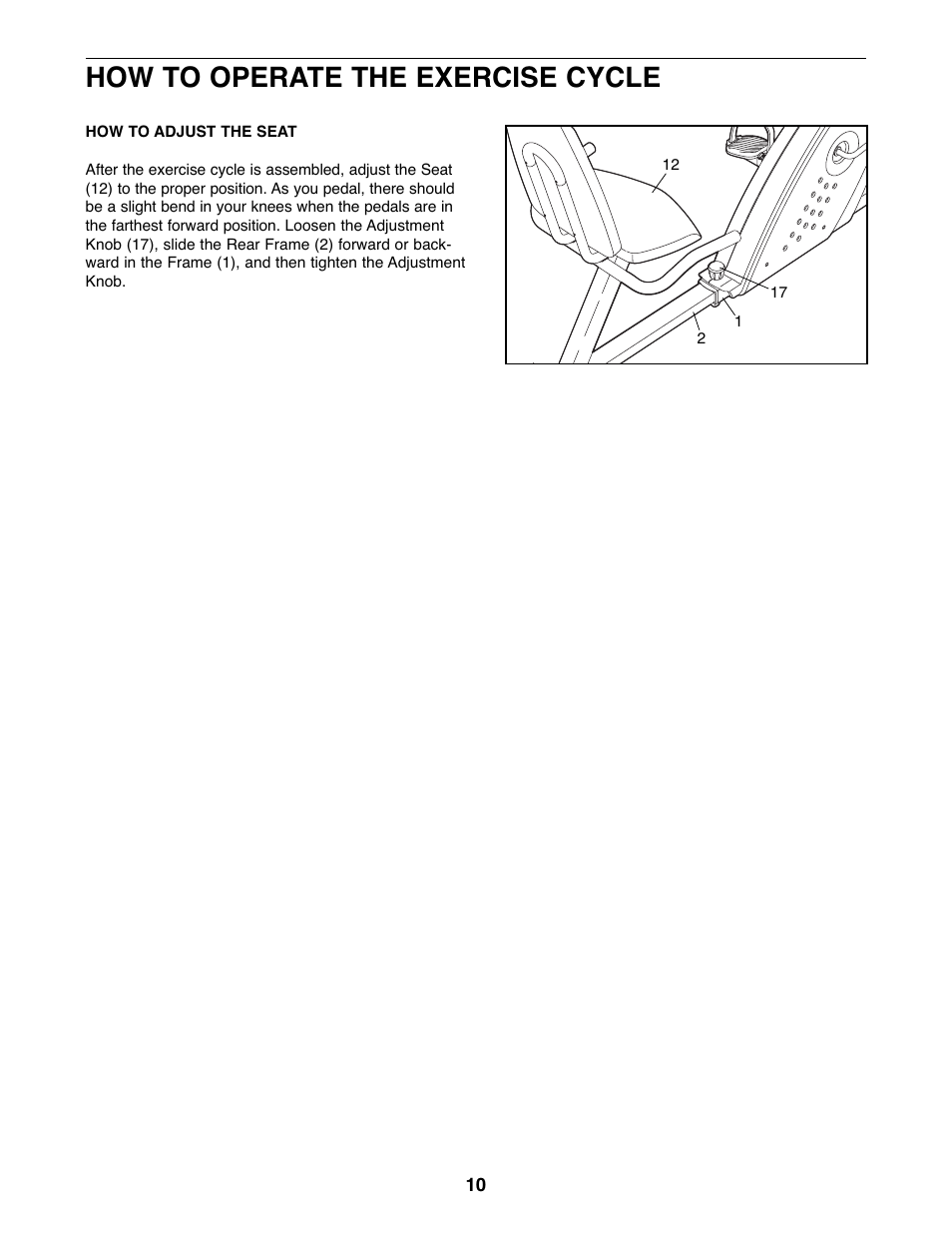 How to operate the exercise cycle | ProForm PFEX1995.3 User Manual | Page 10 / 20